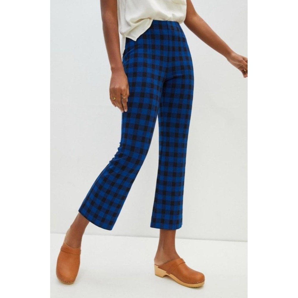 Maeve Blue and Black Buffalo Check Boot-Cut Pants
